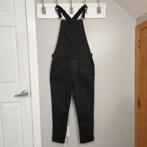 Topshop Moto Washed Black Faded Denim Crop Jeans Overalls One Piece Retro Size 8
